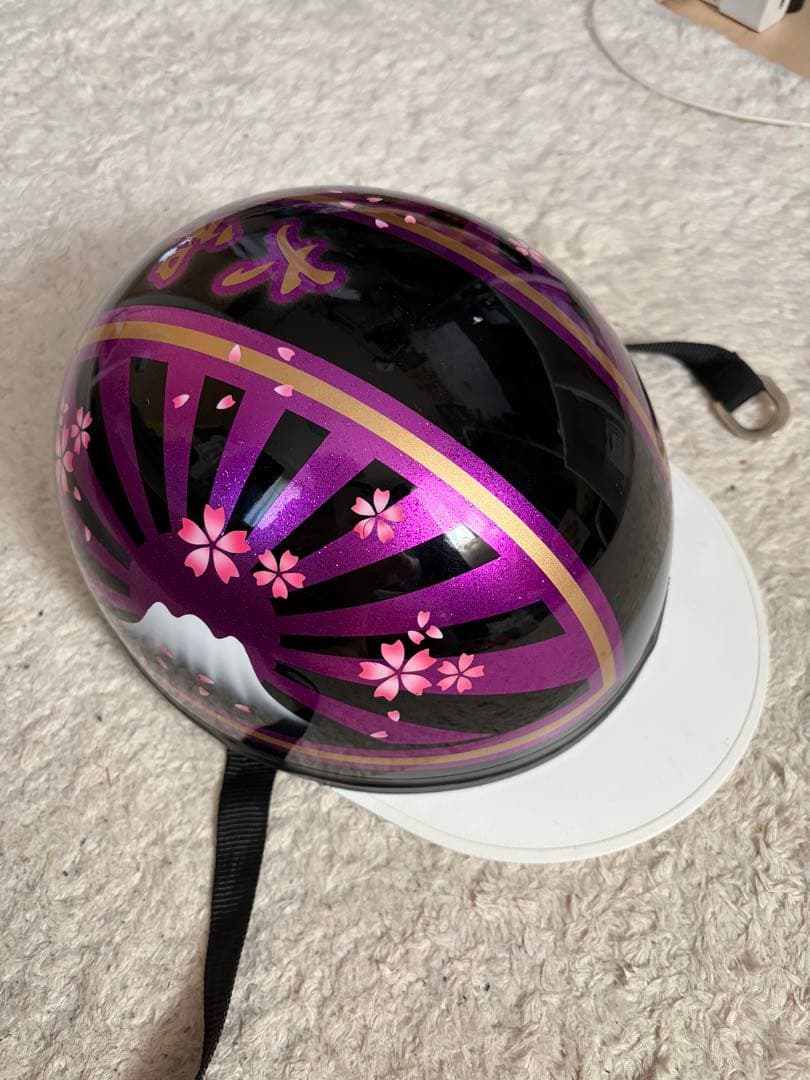 コルク半　カスタム　富士日章　三つボタン　黒紫　ラメ　桜