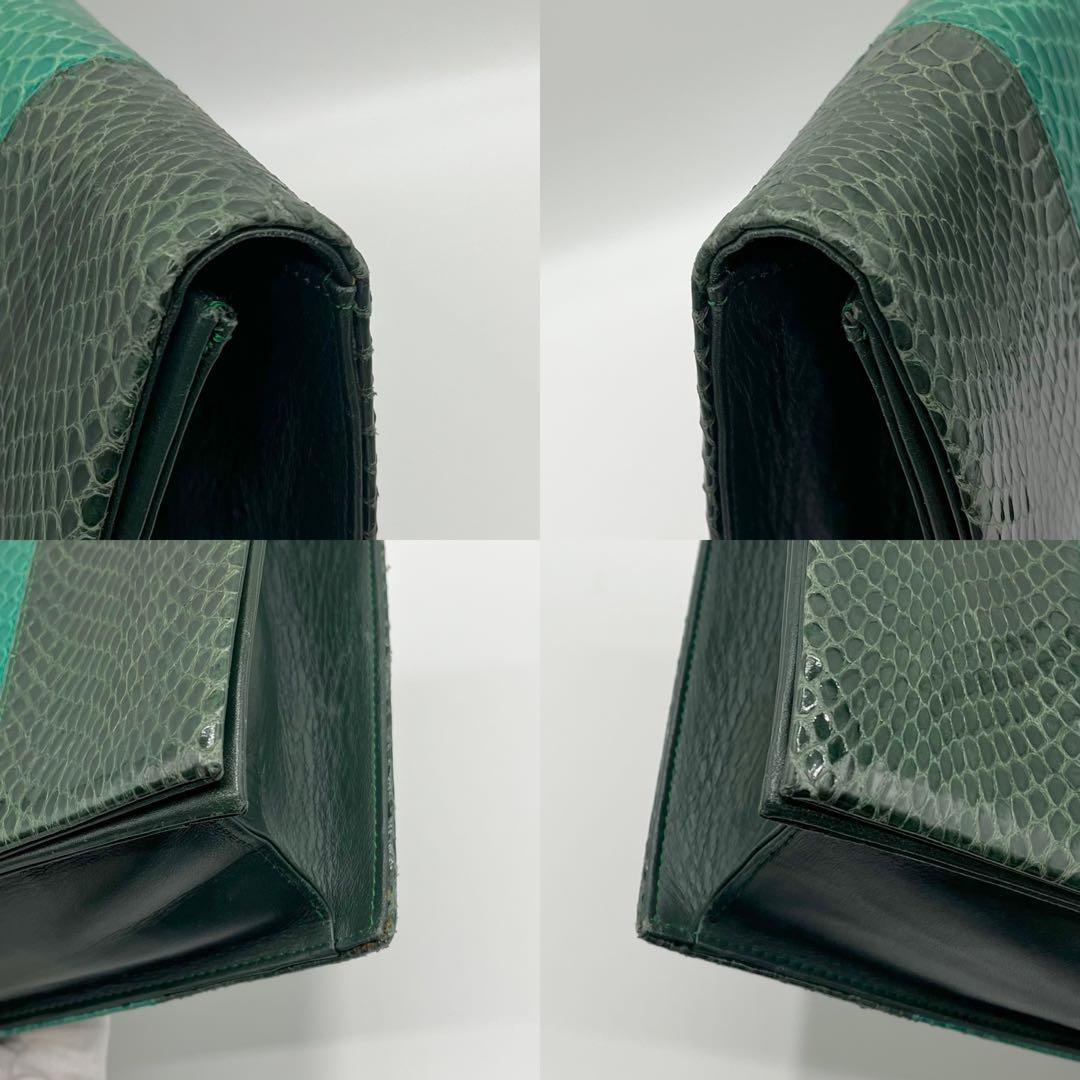 【美品】イヴ・サンローラン　クラッチバッグ　パイソン　マルチカラー　グリーン