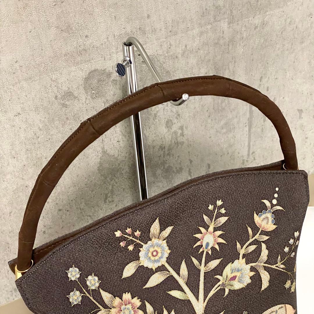 極美品 岡島 岡重 利休バッグ 皇室御用達 象更紗 希少 フォーマル 金具 正絹