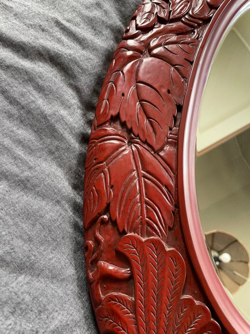 ハンドメイド　鎌倉彫　壁掛け鏡