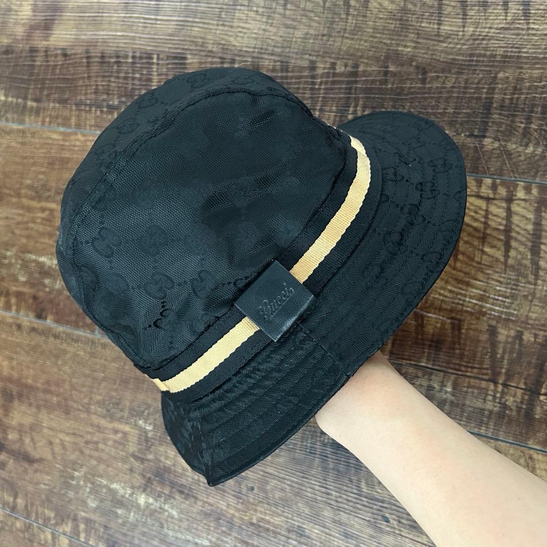 【美品】GUCCI グッチ バケットハット モノグラム 黒 L