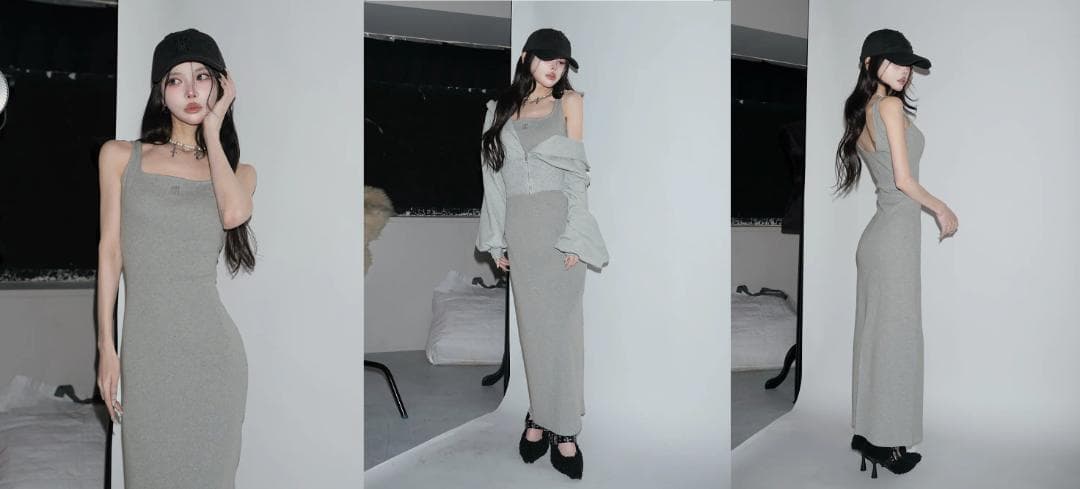 ダーリッチ darich シェイプリブカットロングワンピース グレー FS