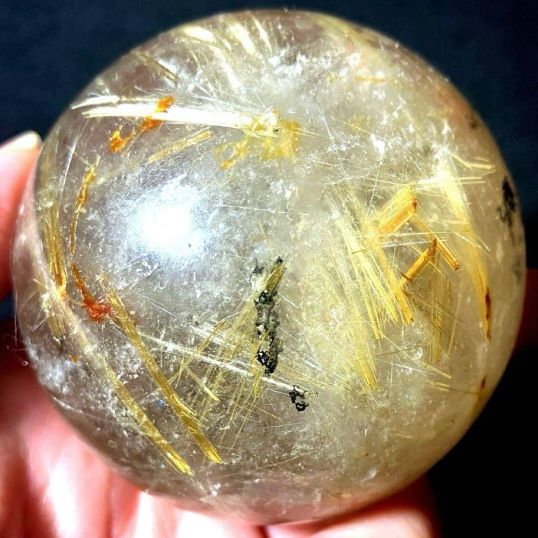 超大玉　63mm ゴールドタイチンルチルクォーツ　丸玉　スフィア　金針水晶