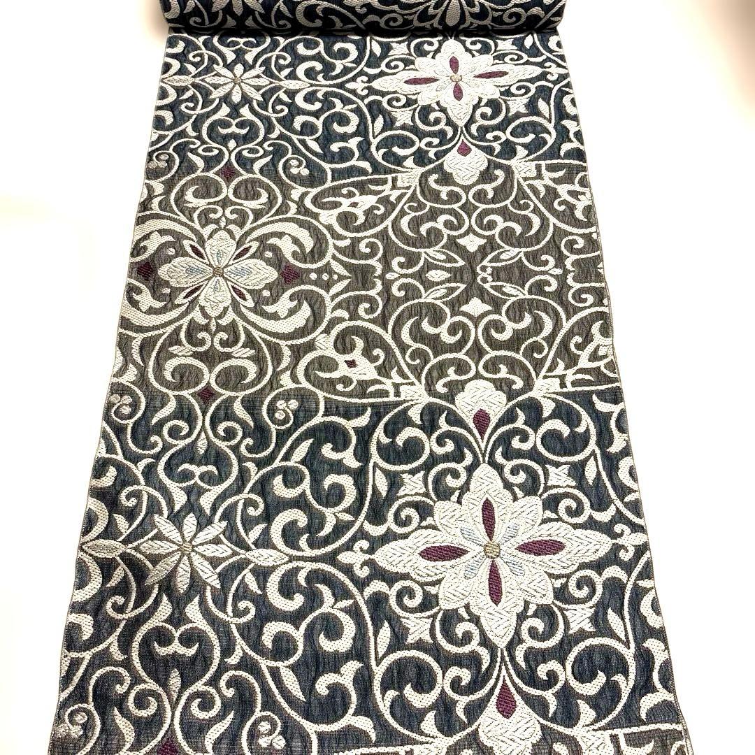 【新品】名古屋帯　未仕立て　グレー　ダークグリーン　パープル