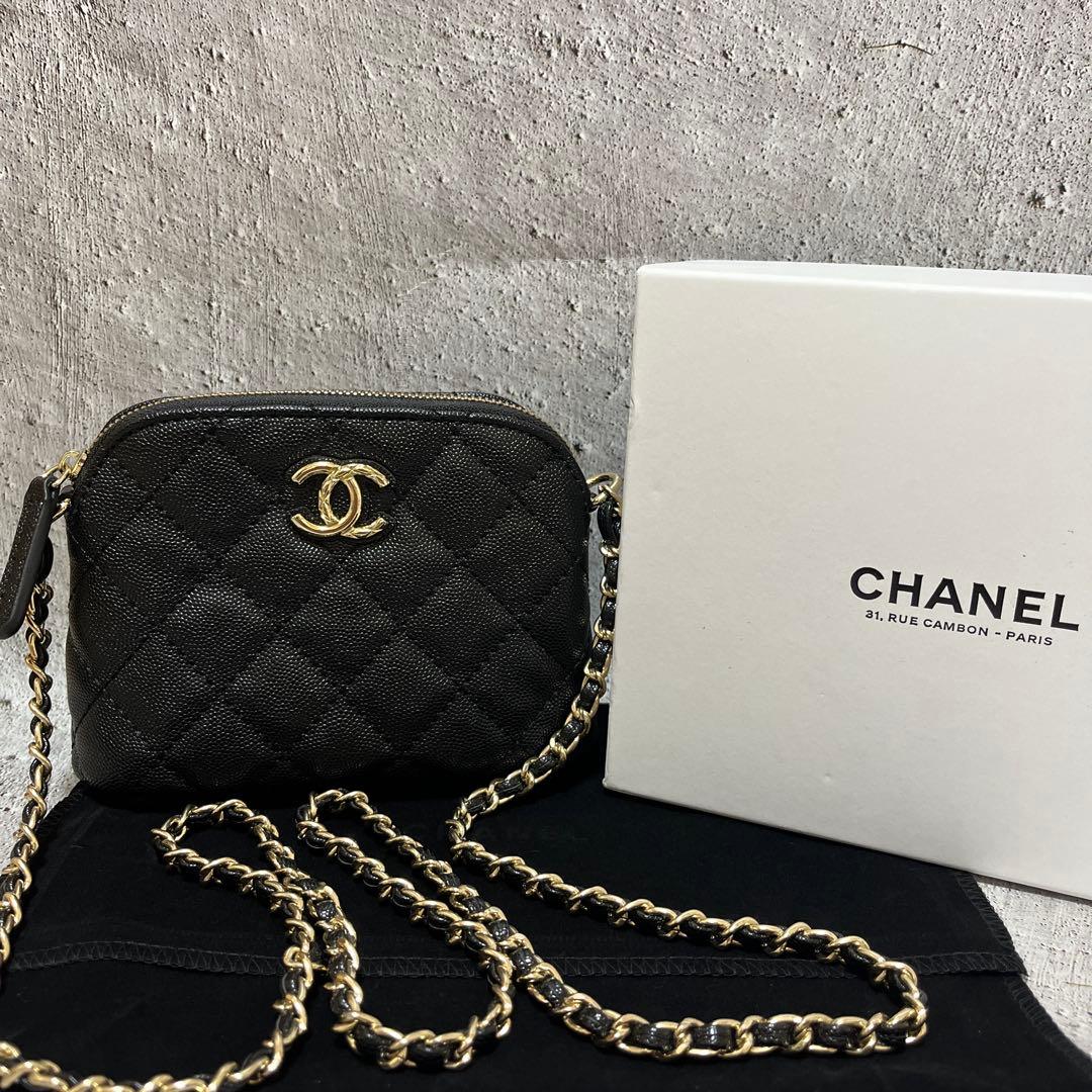 シャネル キャビアスキンショルダーバッグ ゴールドチェーン