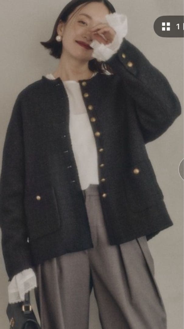 Yuuuuuuさま　スラブツイード ノーカラージャケット