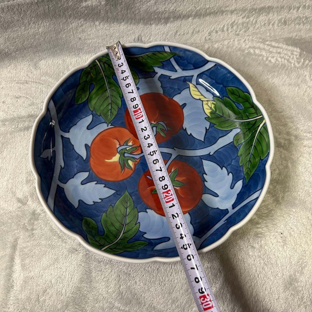 【希少•美品】源右衛門窯 染錦蕃茄文 大皿 26cm トマト柄 深皿 有田焼