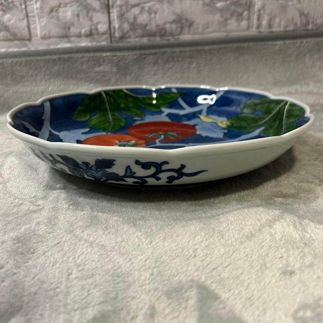 【希少•美品】源右衛門窯 染錦蕃茄文 大皿 26cm トマト柄 深皿 有田焼