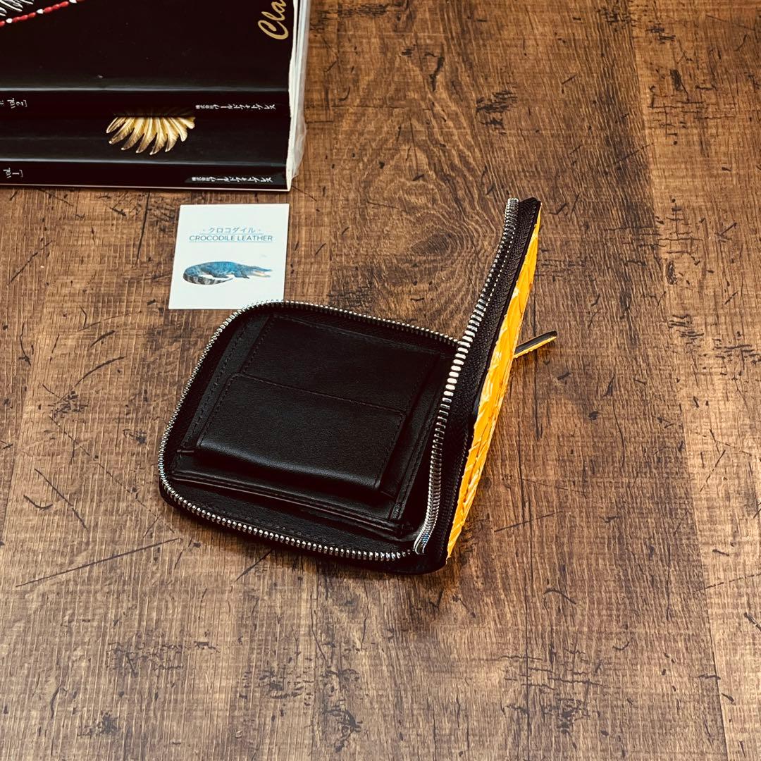 実物撮影 一枚革 二つ折り財布 クロコダイル メンズ ラウンドファスナー 新品