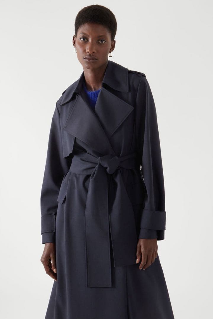 【極美品】COS トレンチコート ネイビー 34 ウールジャージー ストレッチ