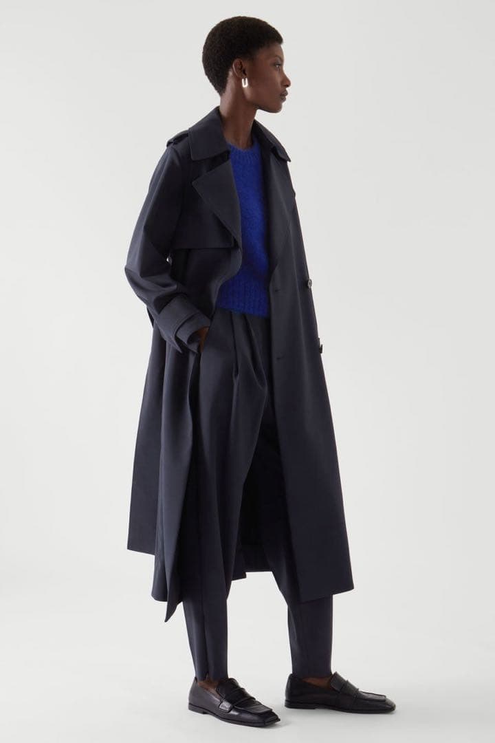 【極美品】COS トレンチコート ネイビー 34 ウールジャージー ストレッチ