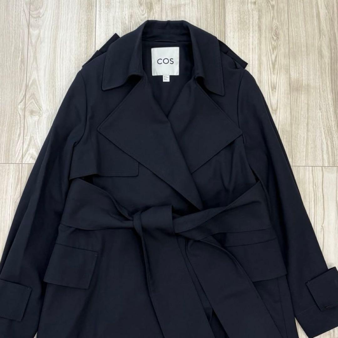 【極美品】COS トレンチコート ネイビー 34 ウールジャージー ストレッチ