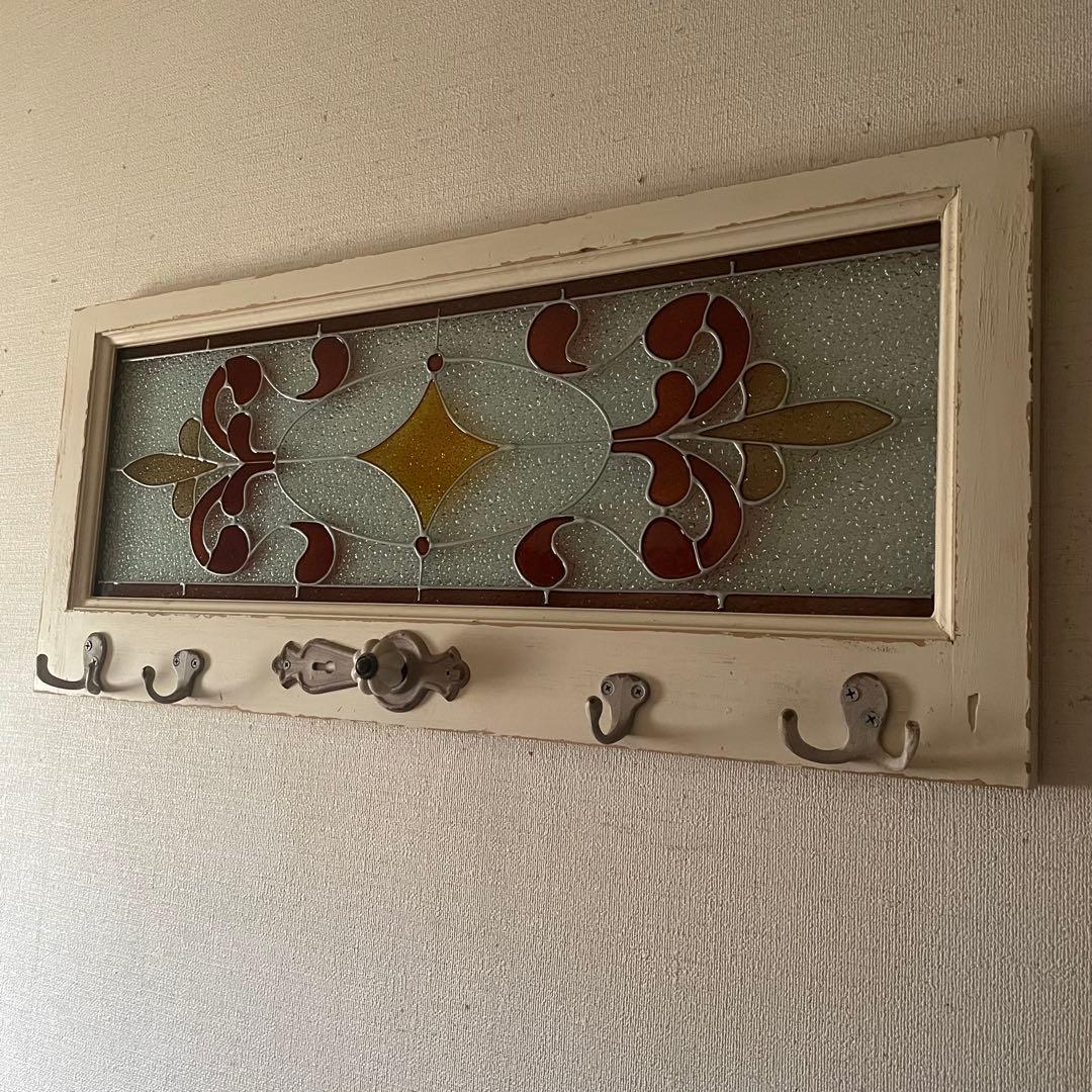 アンティーク風 ステンドグラスフック付きパネル