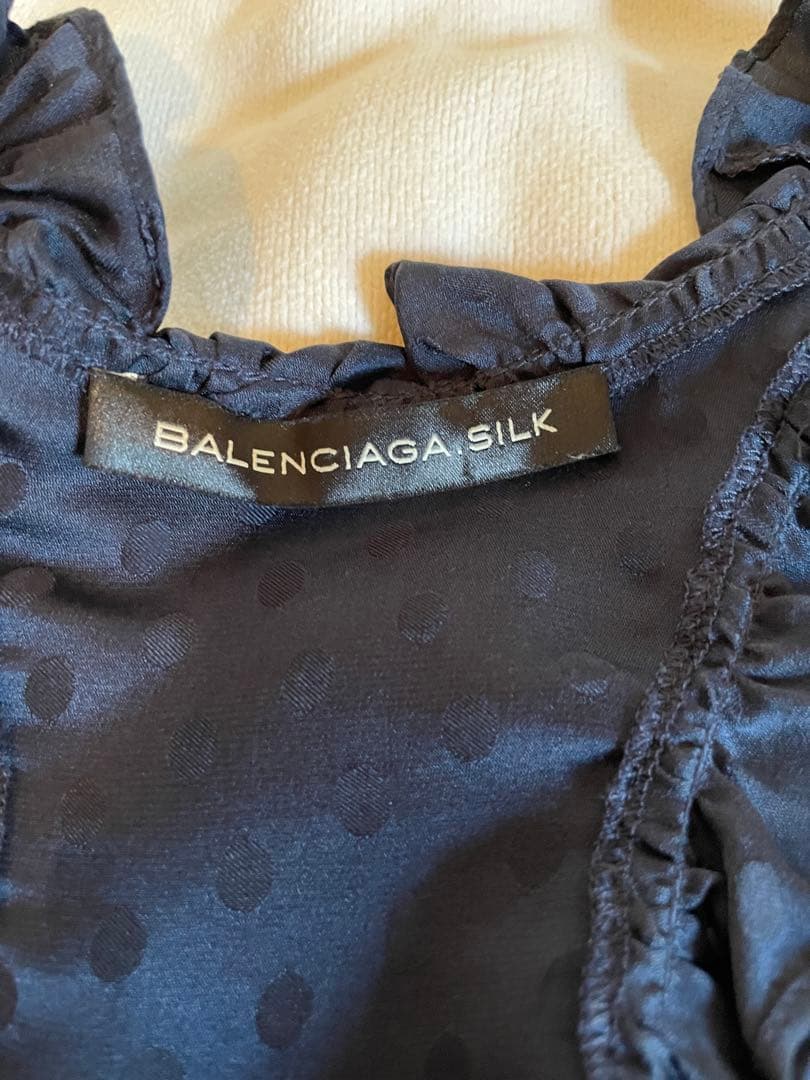 バレンシアガ シルクワンピース　ネイビー38サイズ