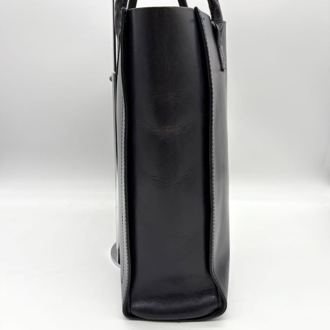 GLEN トートバッグ ビジネスバッグ 型押しロゴ ネイビー レザー