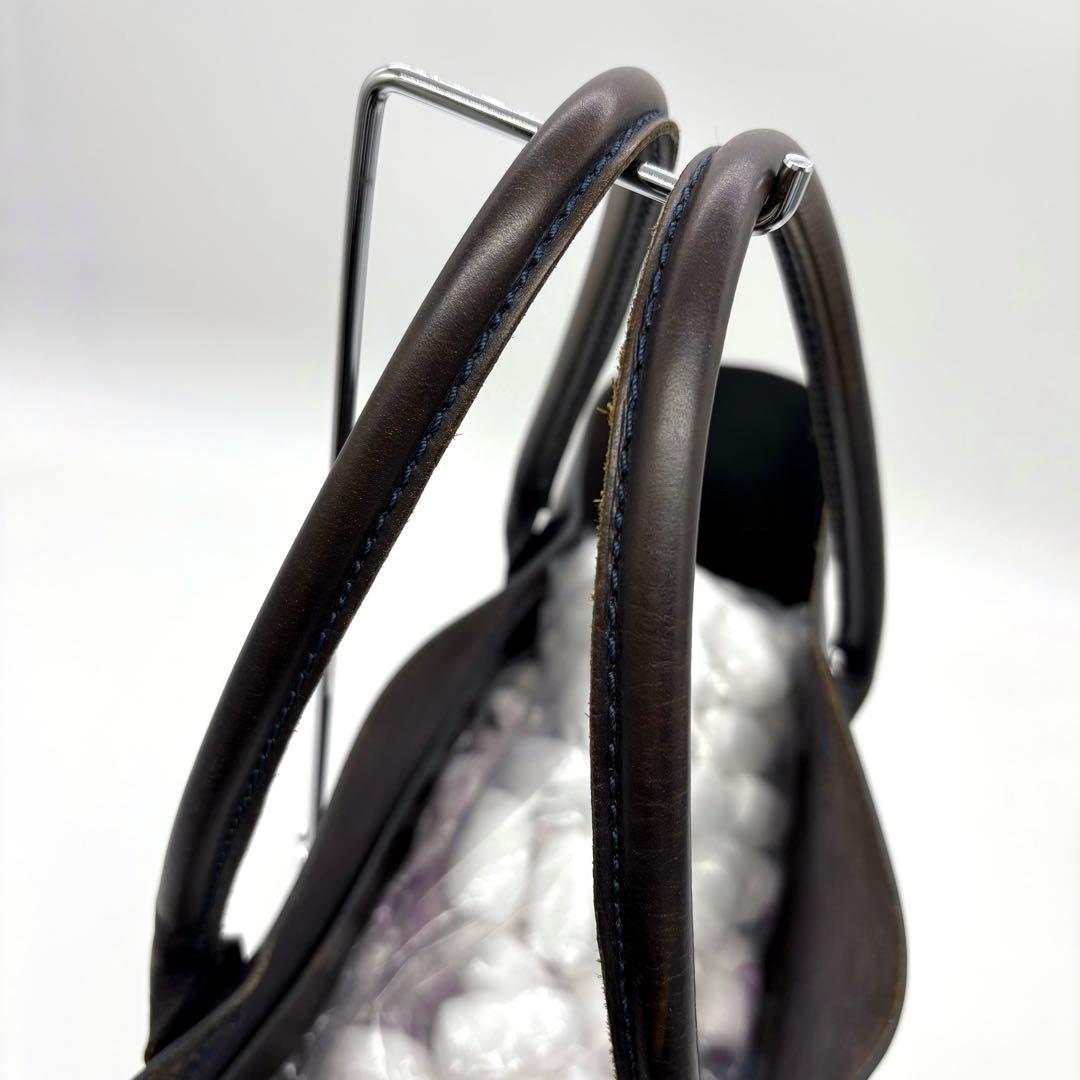 GLEN トートバッグ ビジネスバッグ 型押しロゴ ネイビー レザー