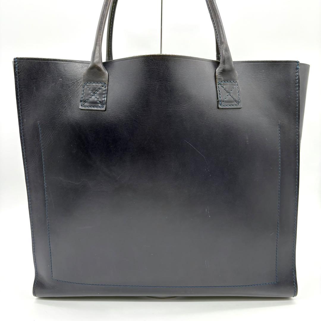 GLEN トートバッグ ビジネスバッグ 型押しロゴ ネイビー レザー