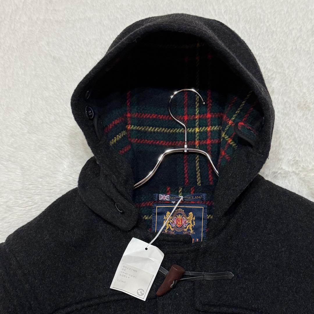 新品/英国製 グローバーオール ダッフルコート 38 チャコール 裏地チェック