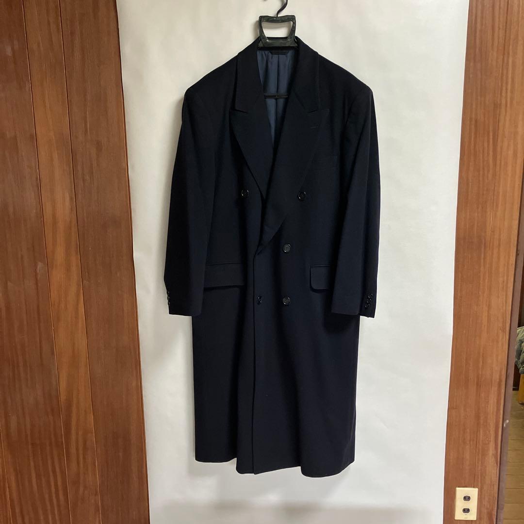 ネイビー ダブルブレスト カシミヤコート