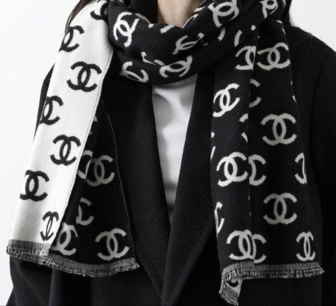 新品未使用 CHANEL シャネル ロゴ マフラー ブラック 黒