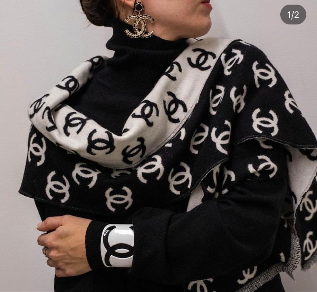 新品未使用 CHANEL シャネル ロゴ マフラー ブラック 黒