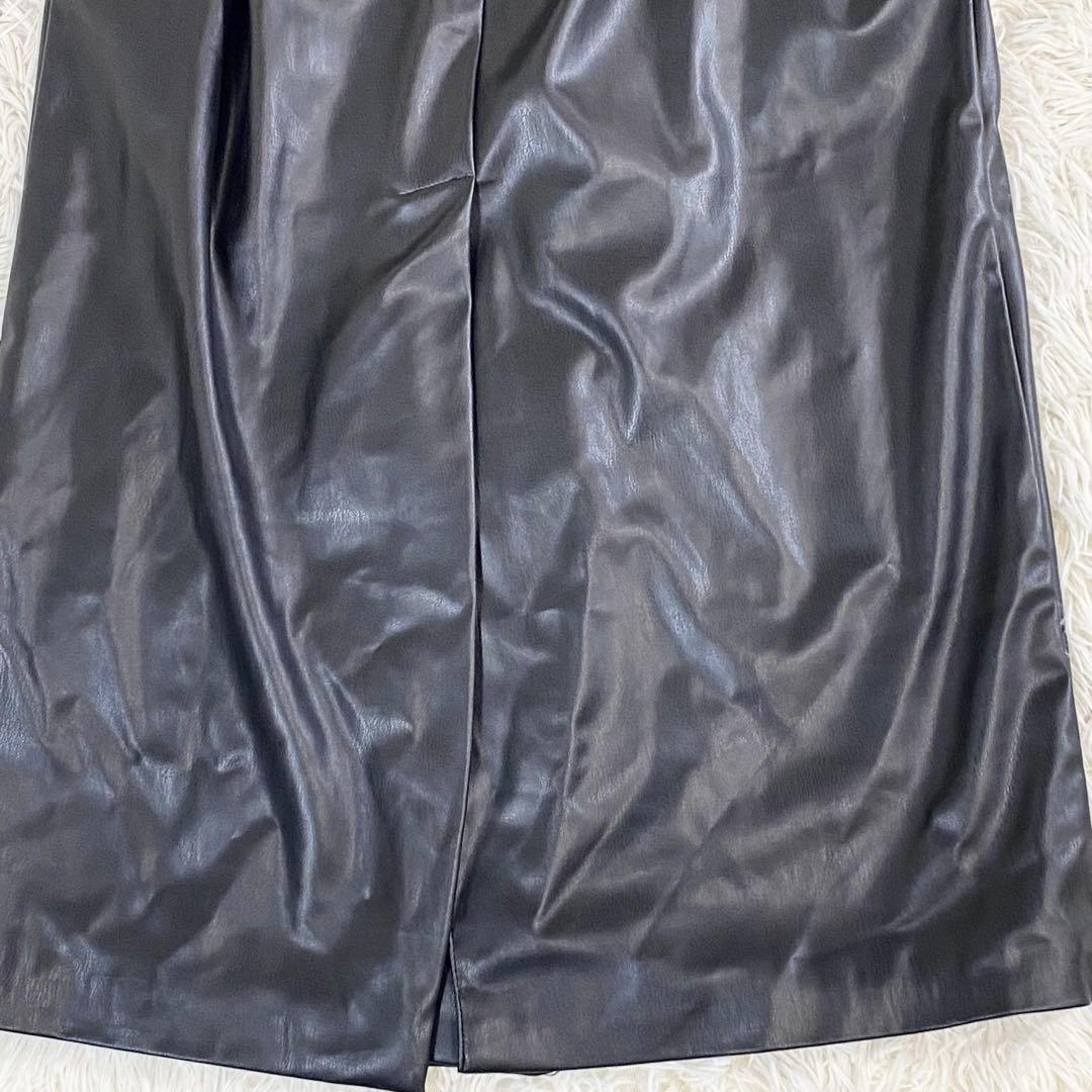 美品　ZARA フェイクレザー　マキシ丈ロングコート　ベルト　黒　トレンチ