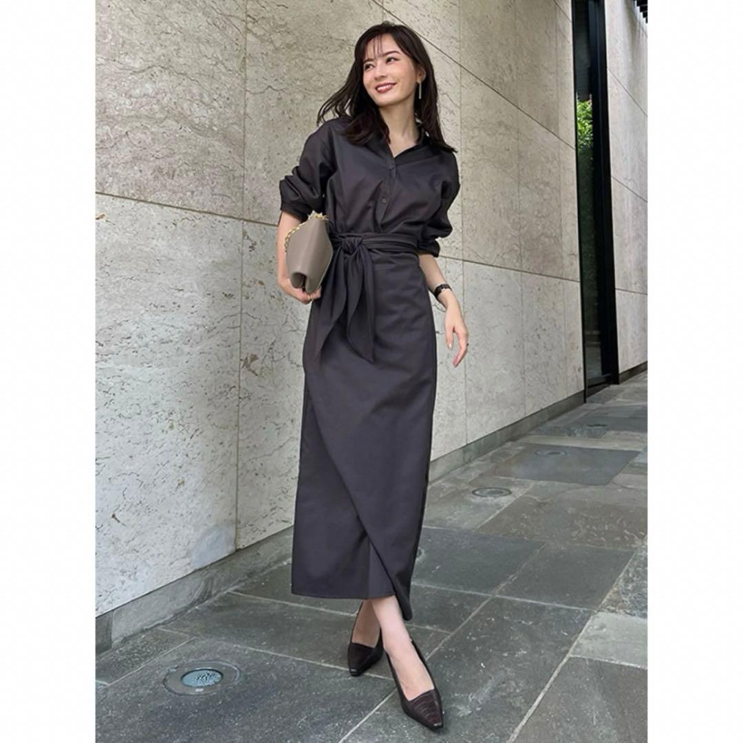 アニュアンス 洗える✨️ラップストレートシャツワンピース ダークブラウン