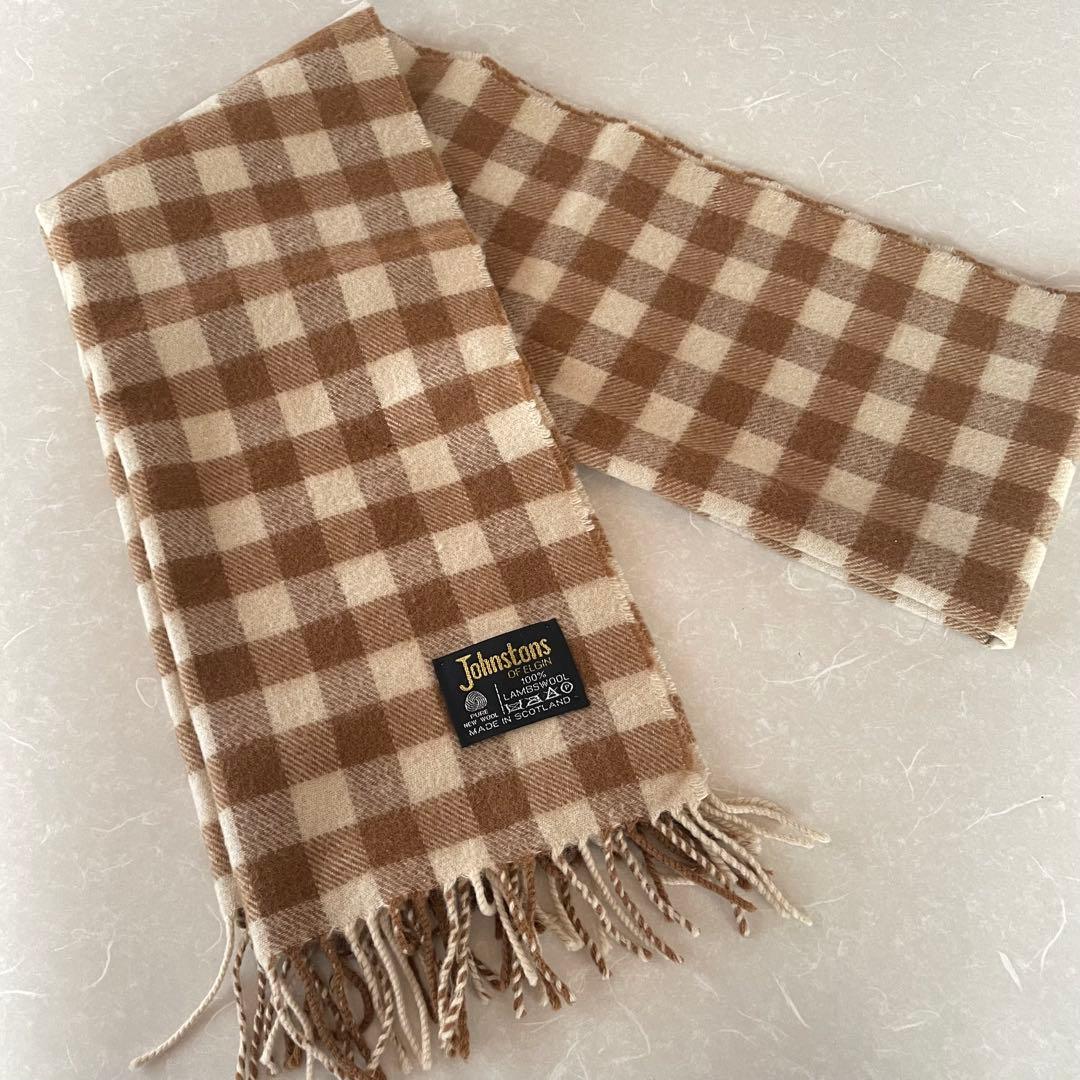 johnstons チェック柄マフラー ブラウン系