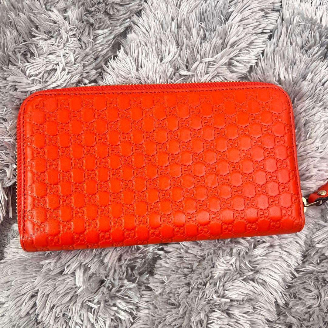 極美品✨GUCCI マイクロシマ　ラウンドファスナー　オレンジ　長財布