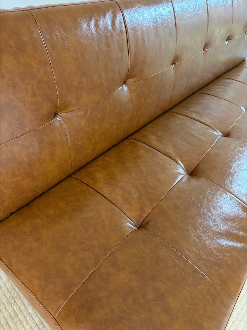 ブラウン レザー ソファベッド