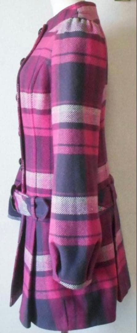 バーバリー ブルーレーベル　チェック　ピンク　ウールコート　ベルト付