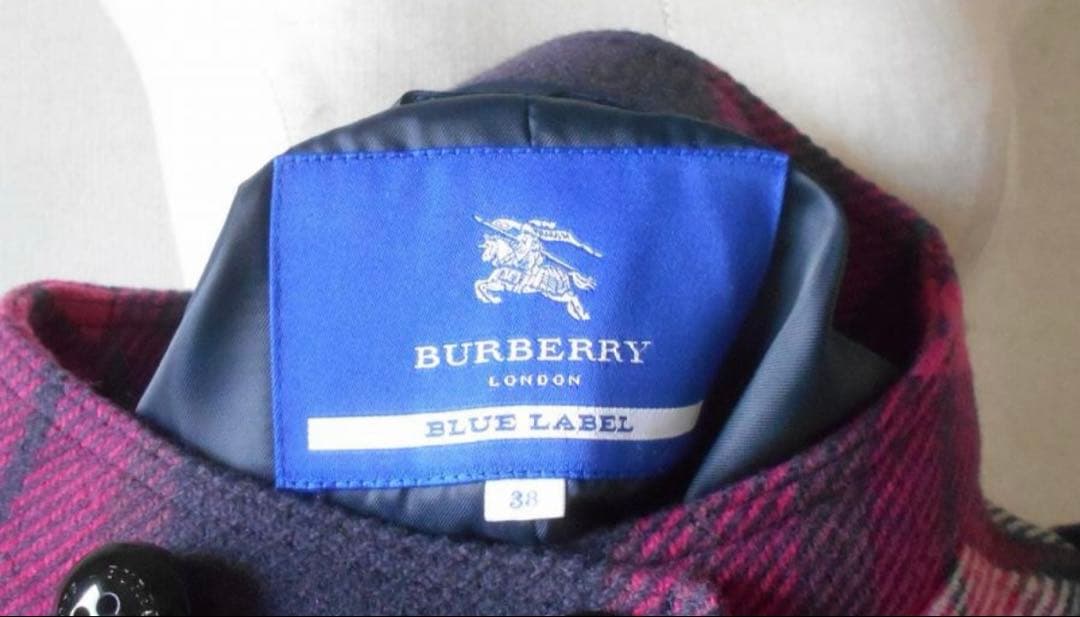 バーバリー ブルーレーベル　チェック　ピンク　ウールコート　ベルト付