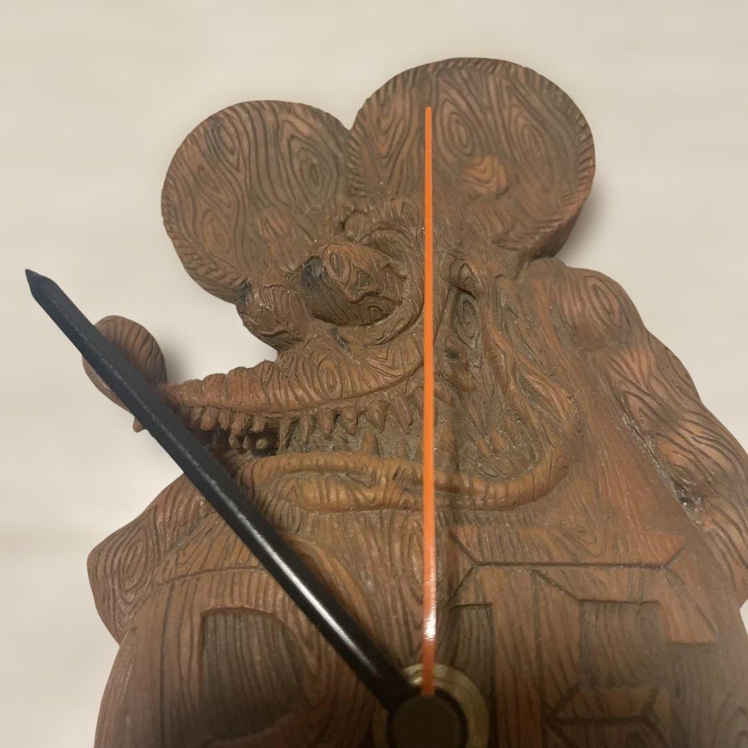 【超希少】【美品】ラットフィンク Rat Fink木製彫刻 時計 木彫り 壁掛け
