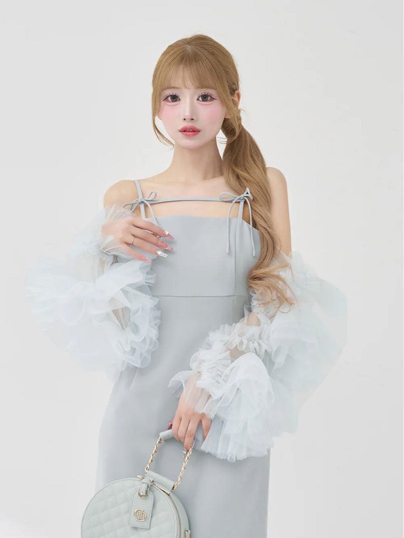 Darich ボリュームスリーブチュールロングドレス SAX