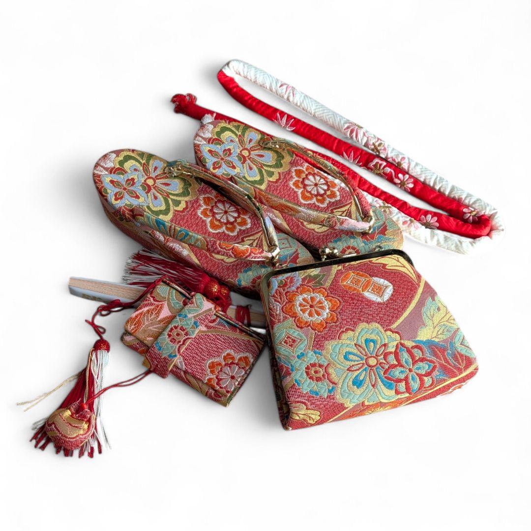 7歳　正絹黄刺繍　七五三　お着物・作り帯・筥迫セット