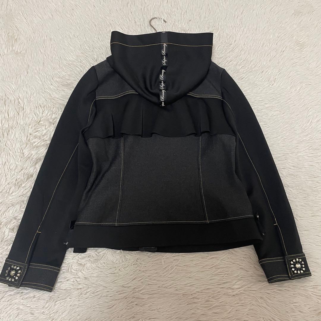 スーパービューティー　デニム風　ビジュー　パーカー