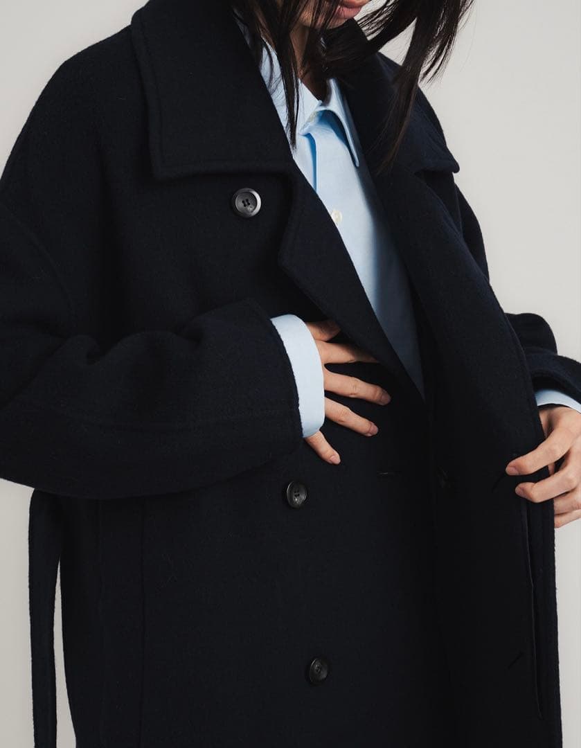 【美品】スタニングルアー　 r スプリットラグランロングコート ネイビー1