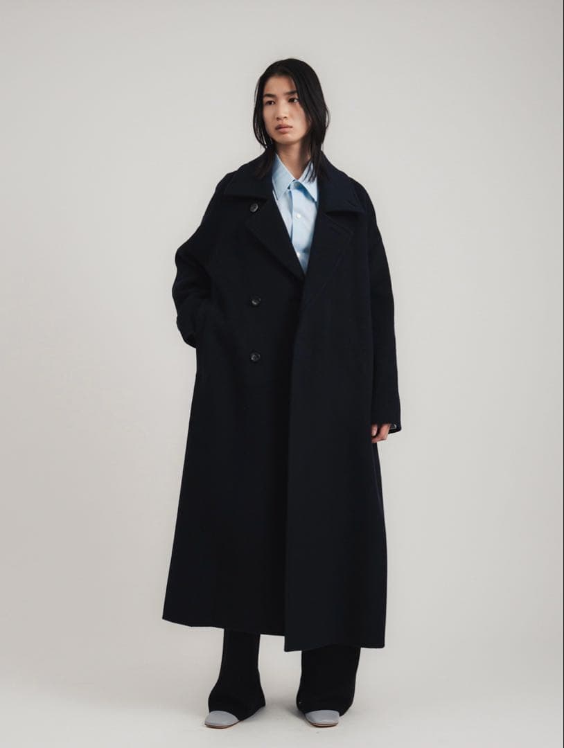 【美品】スタニングルアー　 r スプリットラグランロングコート ネイビー1