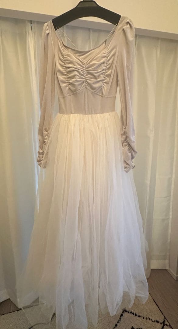 ホワイトチュールドレス 長袖 ギャザー入り Chacott snidel コラボ