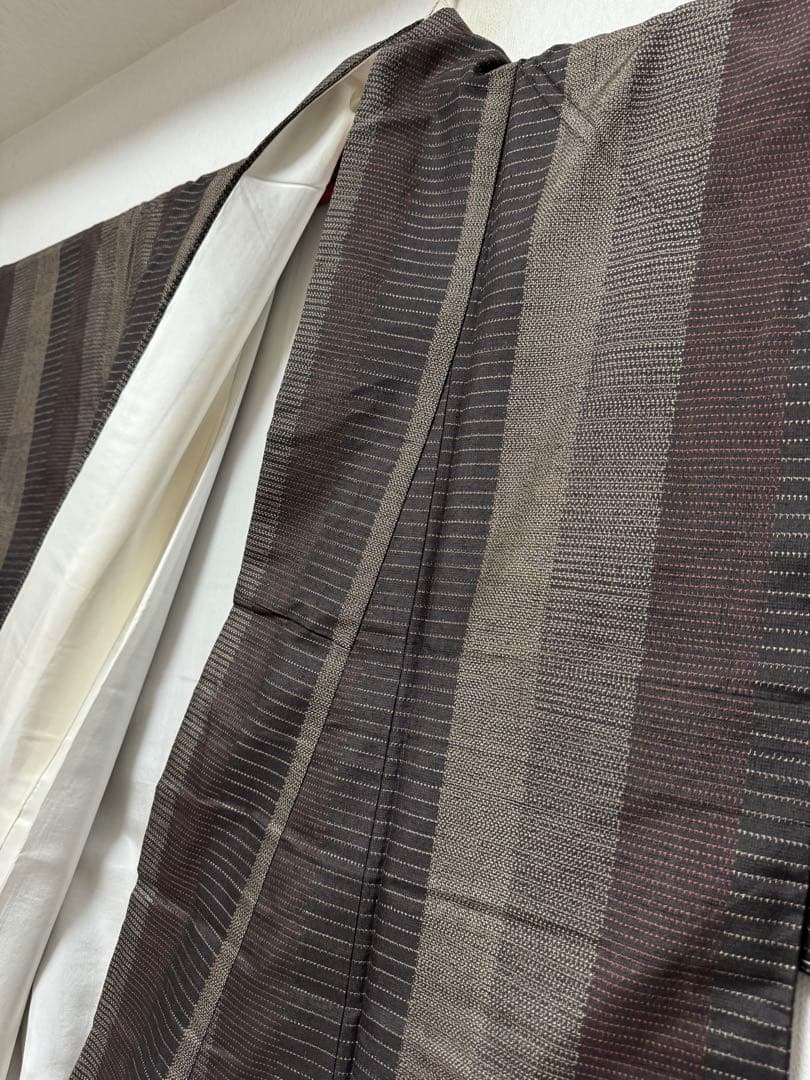 【銘品新品】日本三大紬「信州上田紬」漢方草木染「総絣織」トール寸