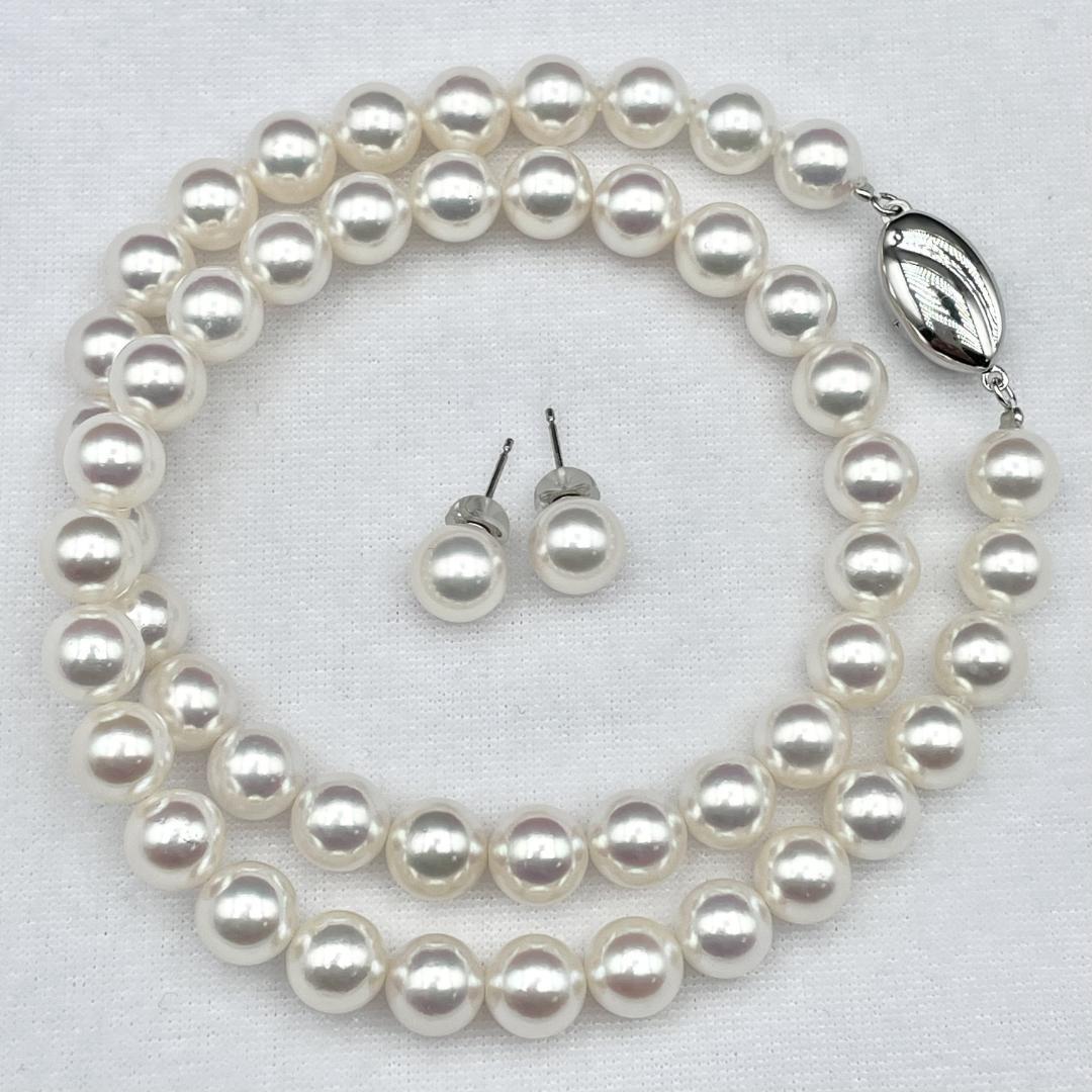 アコヤ真珠 花珠 真珠総合研究所鑑別書 約8-8.5 ネックレス ピアス
