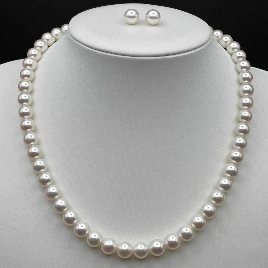 アコヤ真珠 花珠 真珠総合研究所鑑別書 約8-8.5 ネックレス ピアス