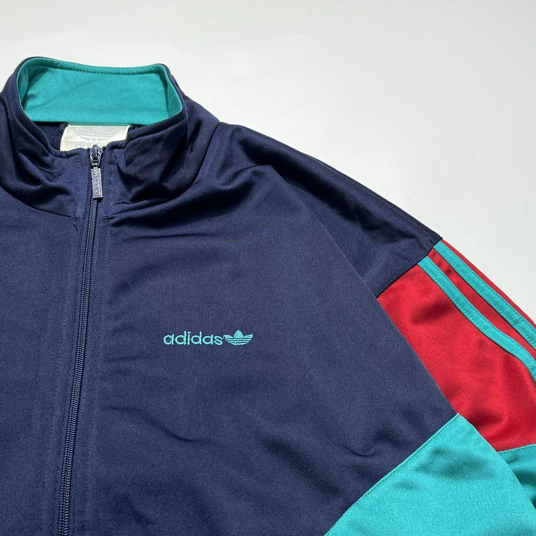 80s アディダス トラックジャケット L 紺 マルチカラー 白タグ 7440