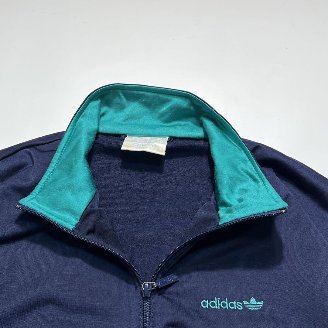 80s アディダス トラックジャケット L 紺 マルチカラー 白タグ 7440