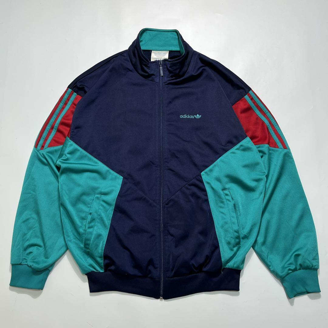 80s アディダス トラックジャケット L 紺 マルチカラー 白タグ 7440