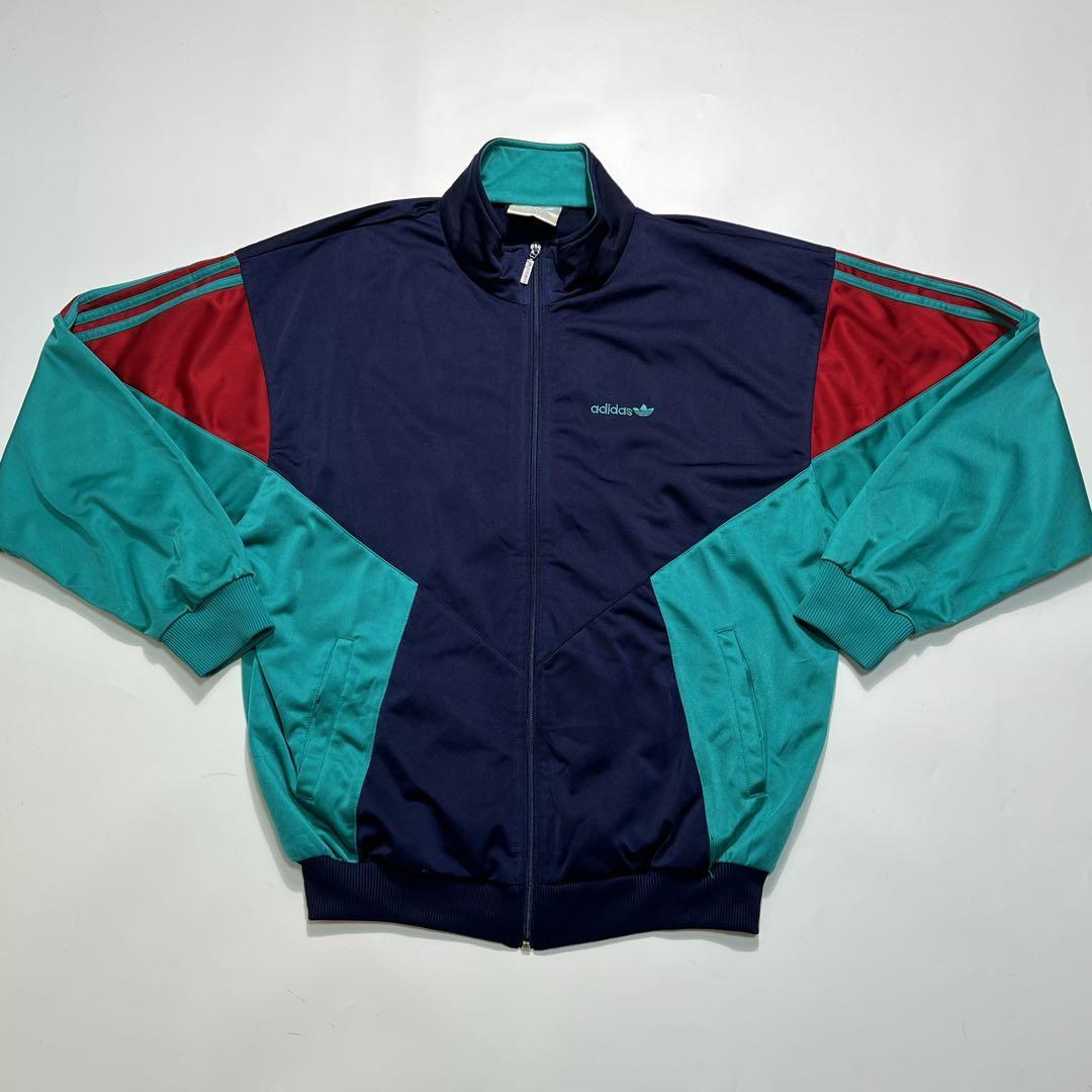 80s アディダス トラックジャケット L 紺 マルチカラー 白タグ 7440