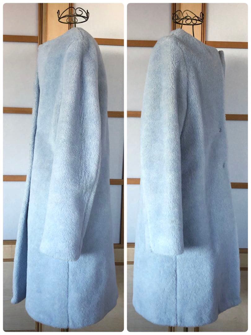 美品　ハリスワーフロンドン　レディース　ノーカラー　コート　アウター　水色　L