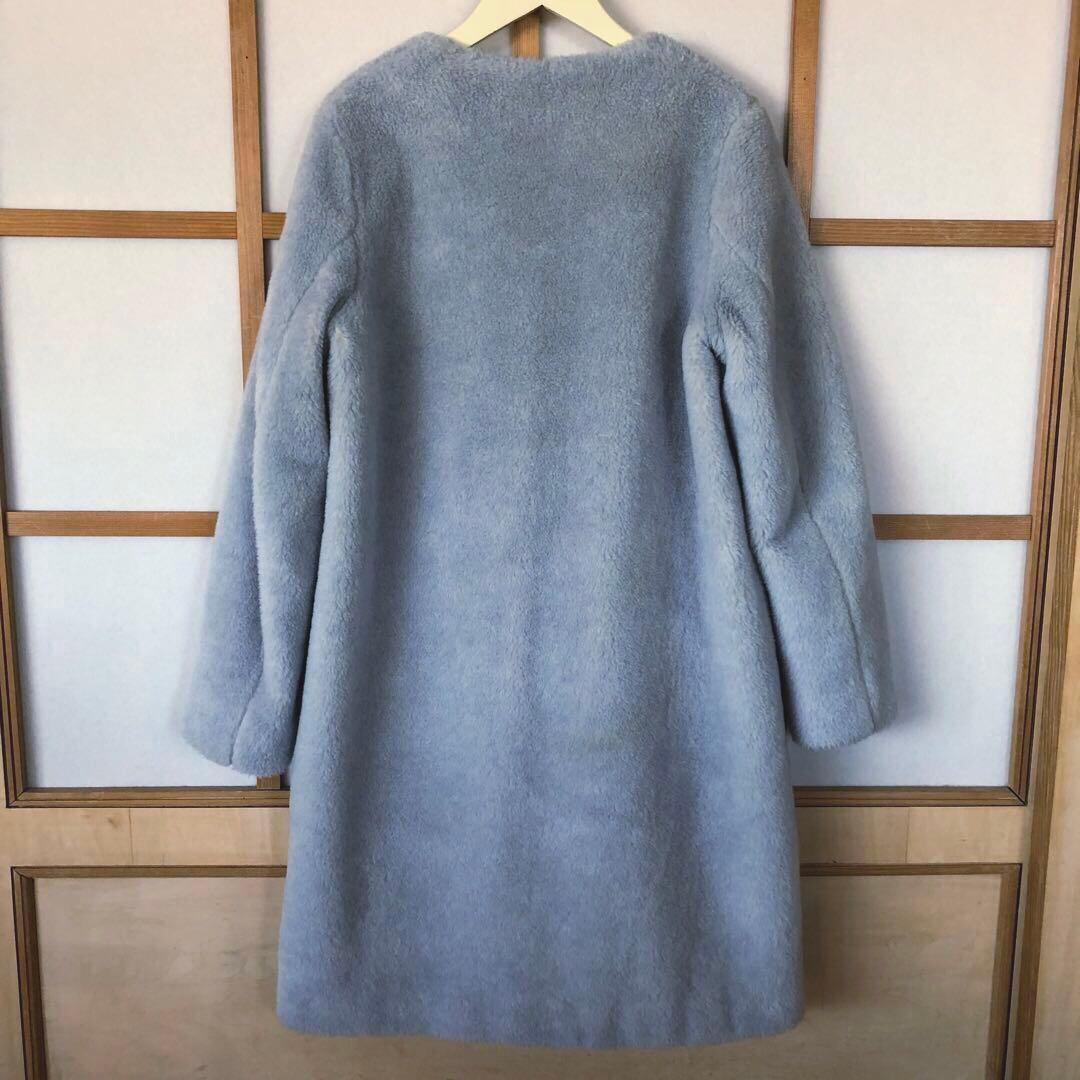 美品　ハリスワーフロンドン　レディース　ノーカラー　コート　アウター　水色　L