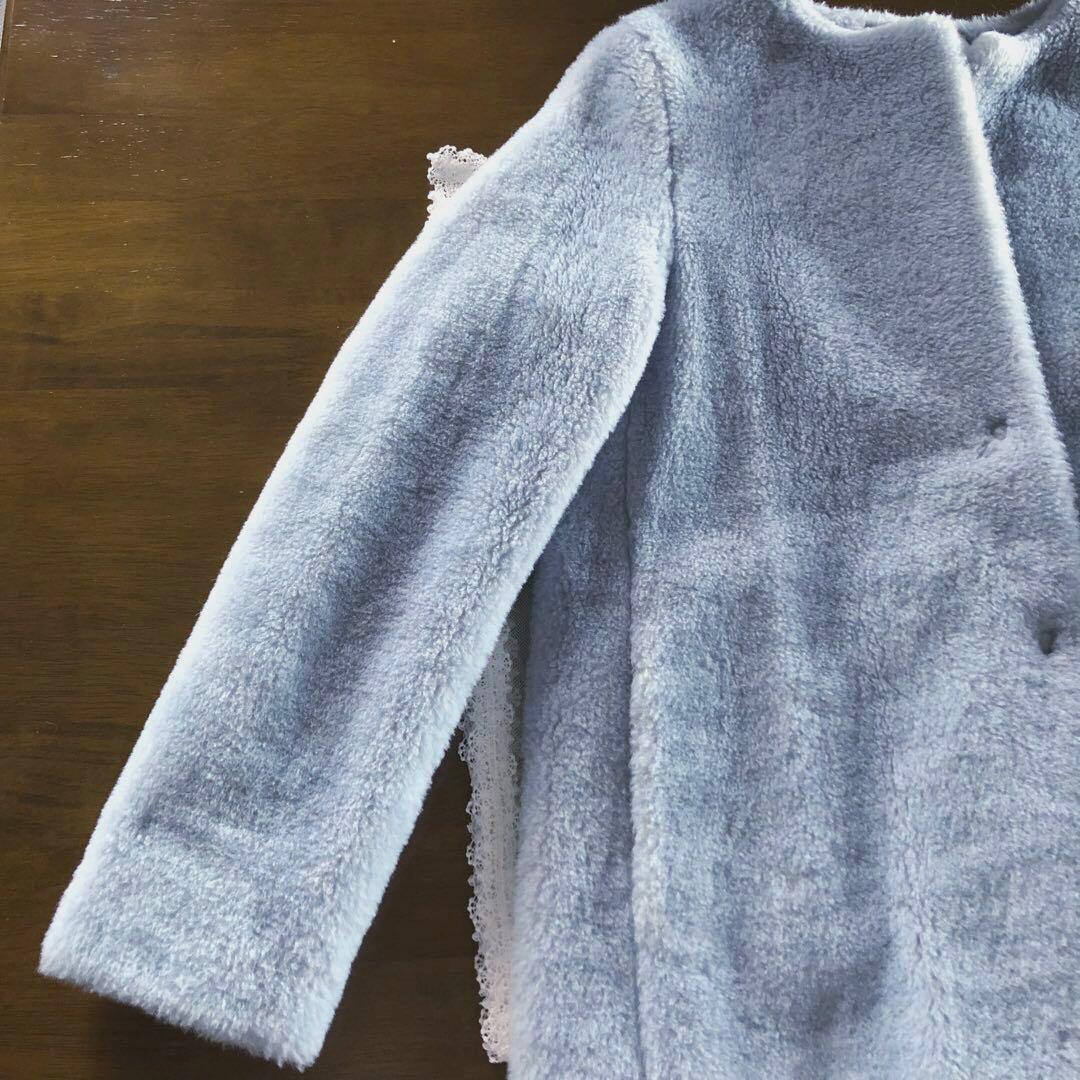 美品　ハリスワーフロンドン　レディース　ノーカラー　コート　アウター　水色　L