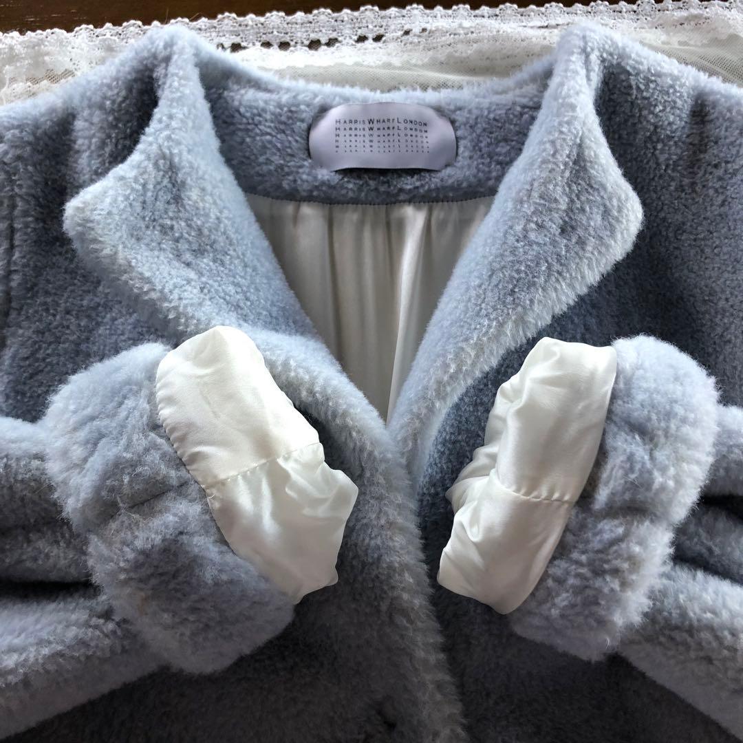 美品　ハリスワーフロンドン　レディース　ノーカラー　コート　アウター　水色　L